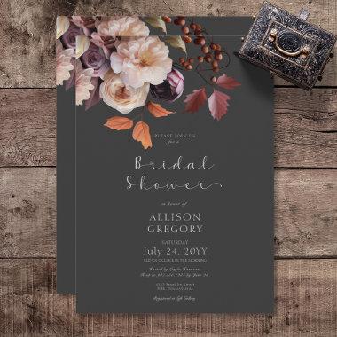 Moody Fall Burgundy & Cream Peonies Bridal Shower Invitations