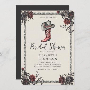 Moody Goth Western Red Black Roses Bridal Shower Invitations