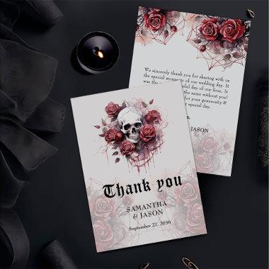 Moody Gothic Floral Skull Halloween Wedding Thank You Invitations