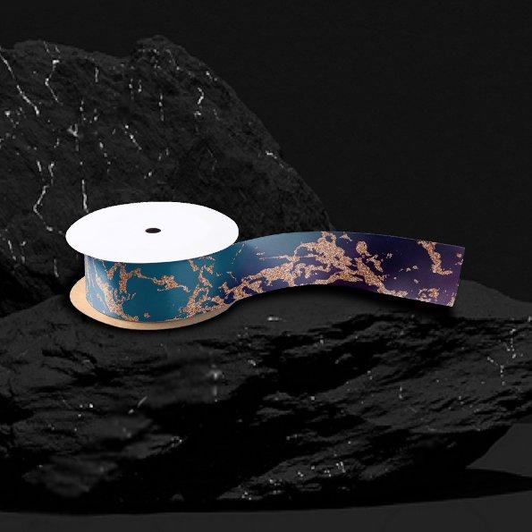 Moody Luxe Marble | Deep Purple and Teal Rose Gold Satin Ribbon