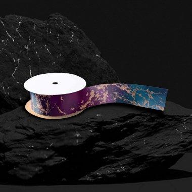 Moody Luxe Marble | Deep Purple and Teal Rose Gold Satin Ribbon