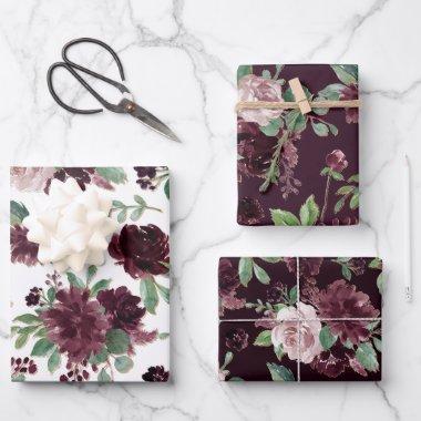 Moody Passion | Dramatic Purple Wine Rose Pattern Wrapping Paper Sheets