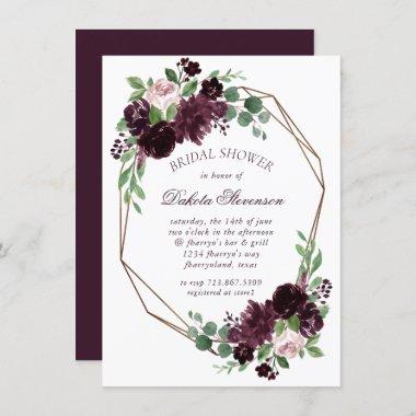 Moody Passion | Purple Floral Geometric Shower Invitations