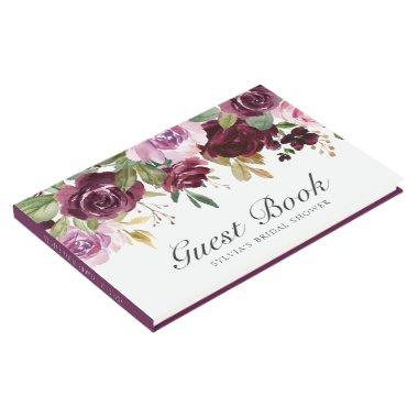 Moody Plum Floral Bridal Shower Guest Book
