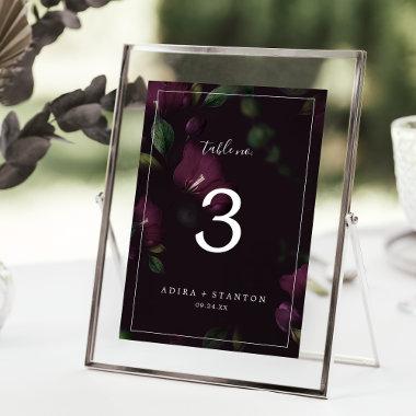 Moody Purple Blooms | Black Pattern Table Number