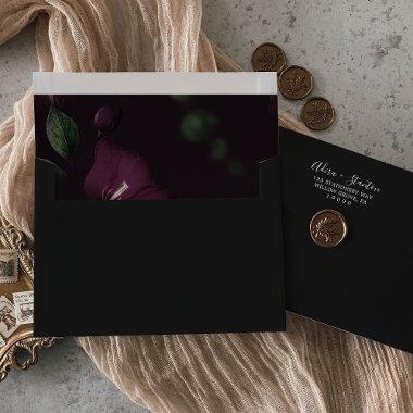Moody Purple Blooms | Black Pattern Wedding Envelope