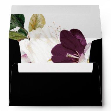 Moody Purple Blooms | Black Wedding Invitations Envelope