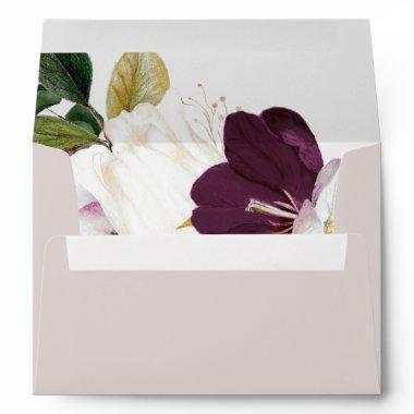 Moody Purple Blooms | Blush Wedding Invitations Envelope