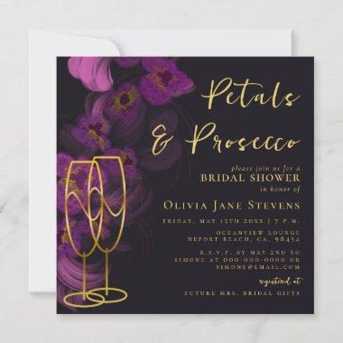 Moody Purple Orchids Petals Prosecco Bridal Shower Invitations