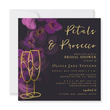 Moody Purple Orchids Petals Prosecco Bridal Shower Invitations