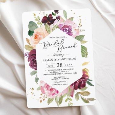 Moody & Rustic Burgundy Watercolor Floral Frame In Invitations