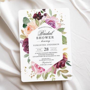 Moody & Rustic Burgundy Watercolor Floral Frame In Invitations