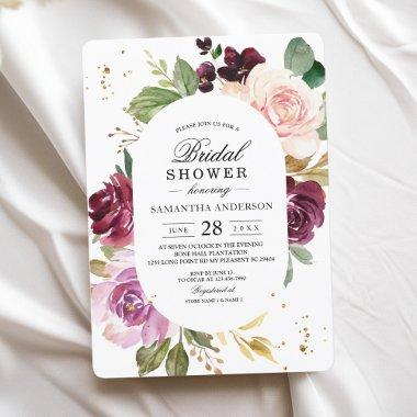 Moody & Rustic Burgundy Watercolor Flowers Frame Invitations