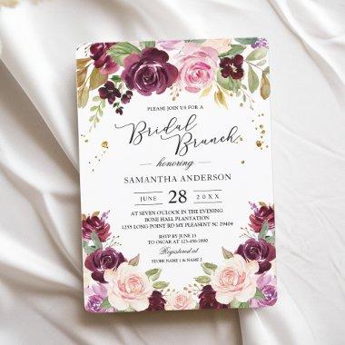 Moody & Rustic Burgundy Watercolor Flowers & Leaf Invitations