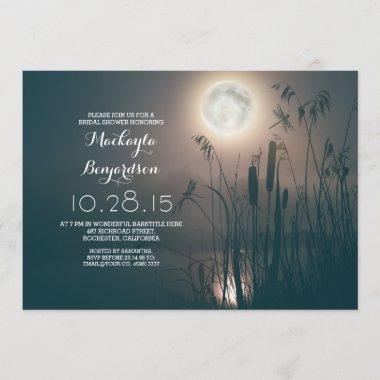 moon night dragonfly &water grass bridal shower Invitations