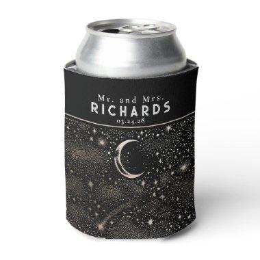Moon Stars Celestial Starry Night Black Wedding Can Cooler