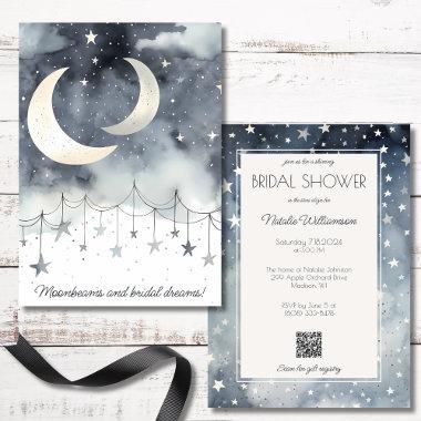 Moonbeams and Stars QR Code Bridal Shower Invitations