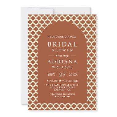 Moroccan Quatrefoil Terracotta Arch Bridal Shower Invitations