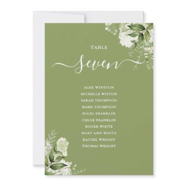 Moss Green Floral Seating Plan Table Number