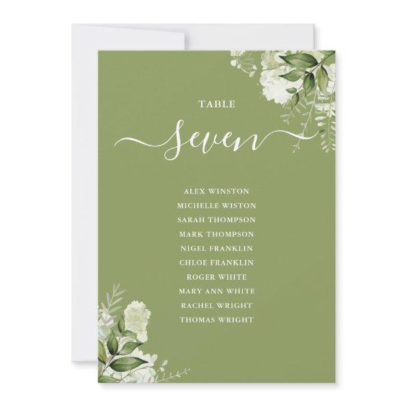 Moss Green Floral Seating Plan Table Number
