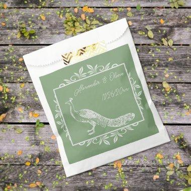 Moss Green Peacock Flourish Wedding Favor Bag