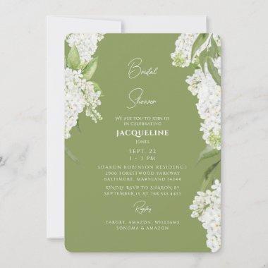 Moss Green White Hydrangeas Bridal Shower Invitations