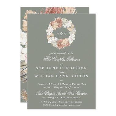 Moss Pampas Sage Monogram Wreath Couples Shower