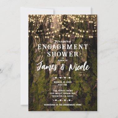 Mossy Tree Woodsy Forest Sparkle Lights Engagement Invitations