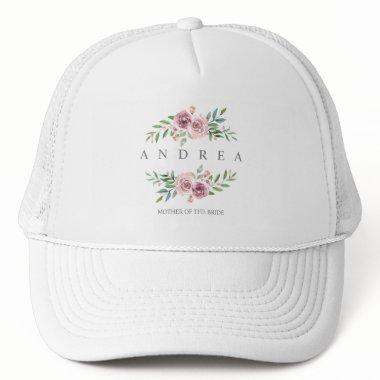 Mother of the Bride Name Pink Watercolor Garland Trucker Hat