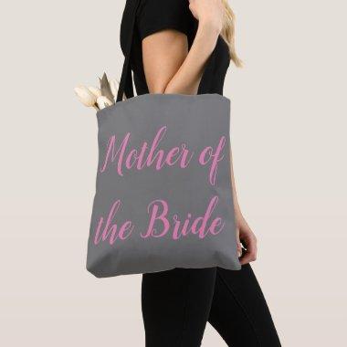 Mother of the Bride Pink Gray Script Wedding Tote Bag