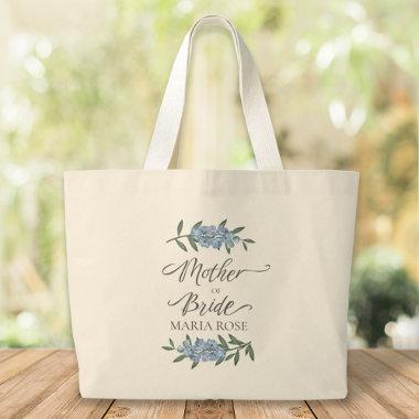 Mother of the Bride Stylish Blue Floral Custom Large Tote Bag