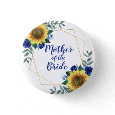 Mother of the Bride Sunflower Geometric Blue Button