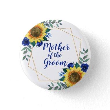 Mother of the Groom Sunflower Geometric Blue Button