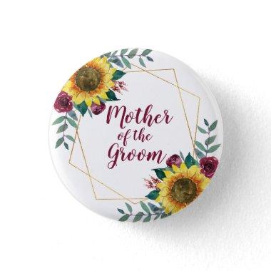 Mother of the Groom Sunflower Geometric Burgundy Button