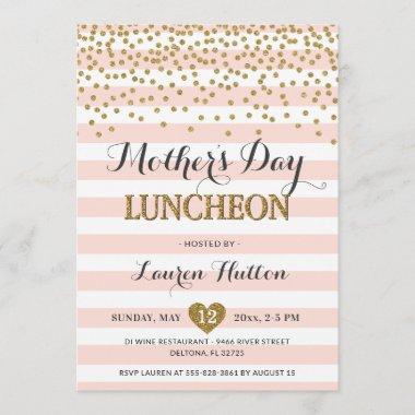 Mother's Day Luncheon Elegant Blush Pink and Gold Invitations