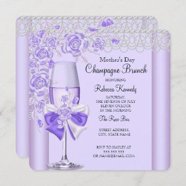 Mother's Day Pretty Lilac Rose Champagne Brunch 2C Invitations