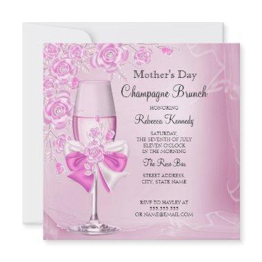 Mother's Day Pretty Pink Rose Champagne Brunch Invitations