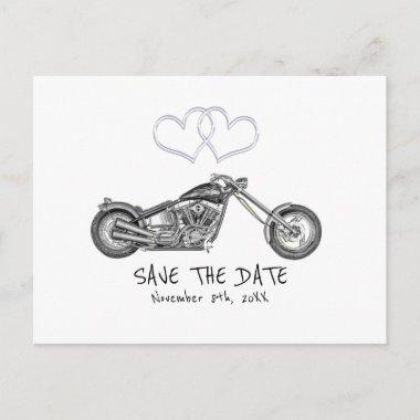 Motorcycle & Silver Hearts Biker Save The Date Announcement PostInvitations