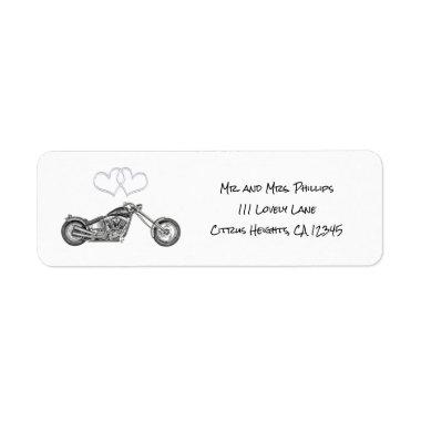 Motorcycle & Silver Hearts Biker Wedding Label