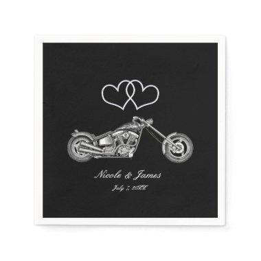 Motorcycle & Silver Hearts Biker Wedding Paper Napkins
