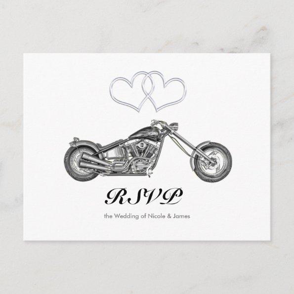 Motorcycle & Silver Hearts Biker Wedding RSVP Invitation PostInvitations