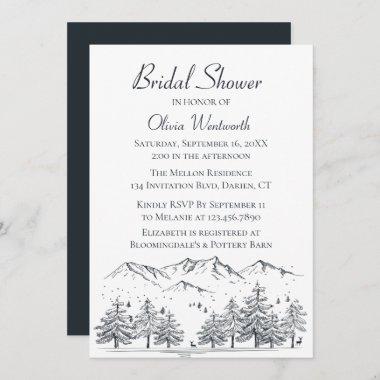 Mountain Bridal Shower Trees Nature Black Gray Invitations