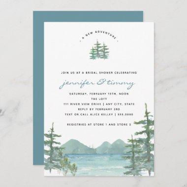 Mountain Lake Theme Watercolor Bridal Shower Invitations