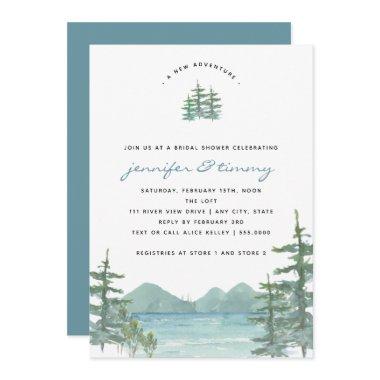 Mountain Lake Theme Watercolor Bridal Shower Invitations