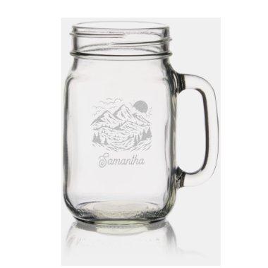 Mountain Landscape Custom Name Bachelorette Mason Jar W/ Handle