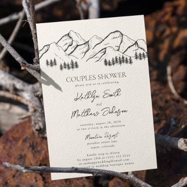 Mountain Pine Tree Rustic Outdoor Couples Shower Invitations