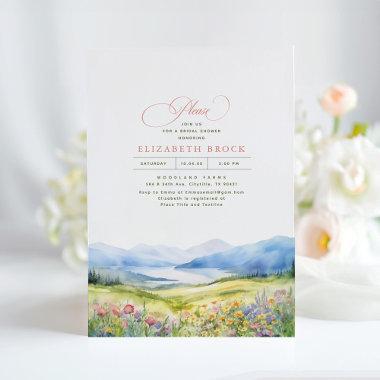 Mountains and Wildflowers Elegant Bridal Shower Invitations