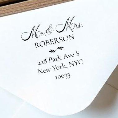Mr and Mr Script Simple Wedding Cap Return Address Rubber Stamp