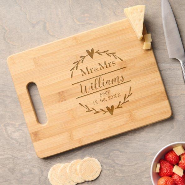 Mr And Mrs 1st Wedding Anniversary Family Name Est Engraved Cutting Board