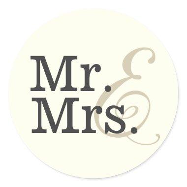 Mr. and Mrs. Classy Ivory White Wedding Favor Classic Round Sticker